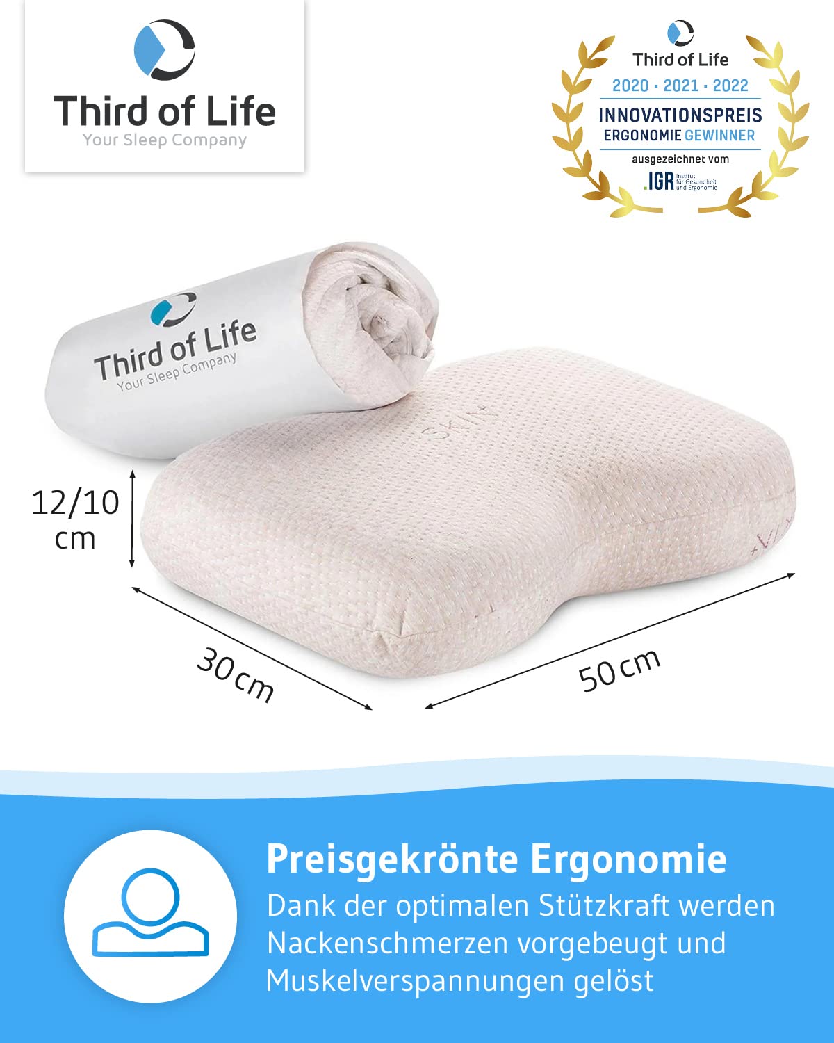 Third of Life Almohada maBELLA con Cuidado de la Piel y Aromaterapia | Almohada Cervical Ergonómica | con Ylang-Ylang y Tecnología Patentada Skin+ | Ideal para Dormir en Cualquier Posición