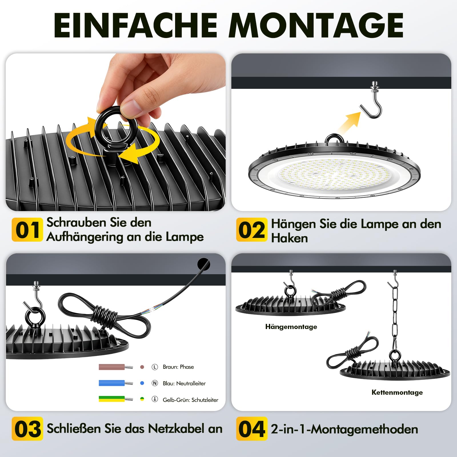 Sararoom UFO LED High Bay Light 300W, 6000K Kaltweiß UFO LED Werkstattlampe, 216 Leds Hallenstrahler 30000LM IP65 Wasserdichte Industrielampe High Bay Licht für Fabriken,Garage,Lagerhaus