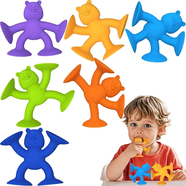 Suction Cup Toys for Toddlers 1-3, Guibola 6 PCS | No Hole Bath Toy for Baby Kids, Silicone | Suction Bath Toys | Sensory Window Building Toys for Boys Girls - Larger Size