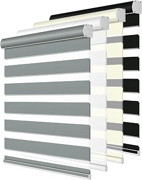 Blackout Cordless Zebra Blinds for Windows, Blinds for lndoor, Light Control, Easy to Instal, UV Protection, for Home, Offices and Door, Roller Shades, Custom Sizes,Grey