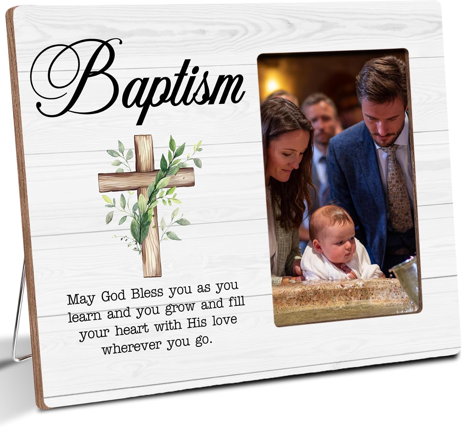 Christian Baptism Wooden Picture Frame Gifts for Newborn Baby Girls Boys, Bible Verses Christening Gifts, Baptism Nursery Room Decor, Fits 4x6 Photo Frame