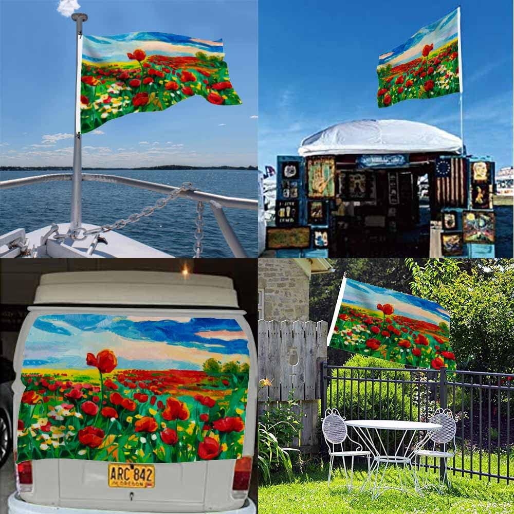 Swono Red Poppy Flower Flag - 3x5 ft Beautiful Field Sunset Mountain Original Oil Painting for Outdoor, Indoor, Office, Workplace, Home, Garden, Business - Image 5