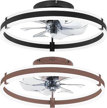 ZMISHIBO 2 Pack 19.7 Low Profile Ceiling Fan, 3000-6000K Dimmable Modern Flush Mount LED Fan Light, 6 Wind Speeds, Fandelier Ceiling Fans for Bedroom