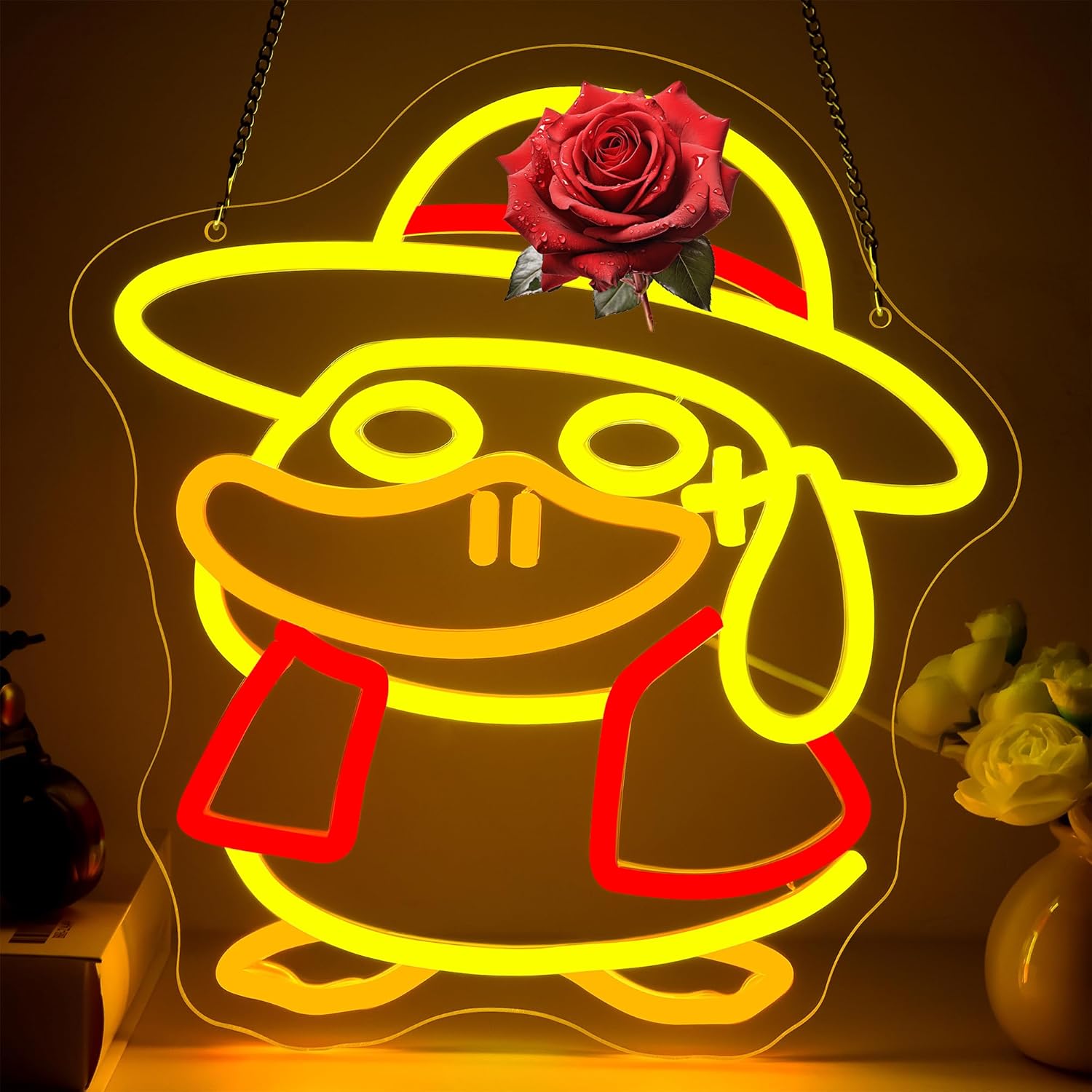 Hat Duck Neon Sign for Wall Decor Hat Duck Led Neon Light for Man Cave Birthday Gifts for People Led Sign for Bedroom Club Bar Dorm Decor Size11.8 * 11.1In(P298)