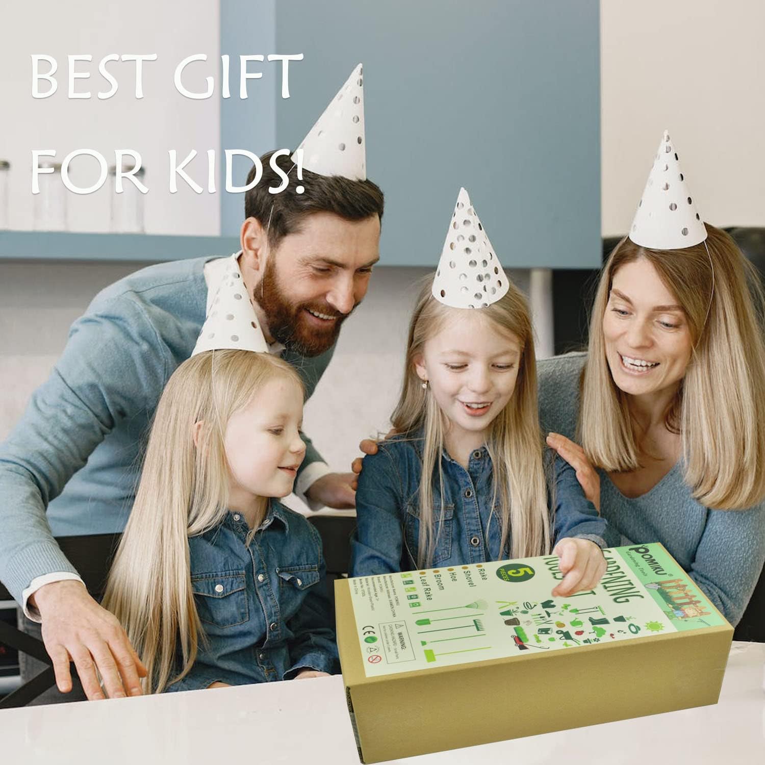 POMIKU Kids Shovel, Rake for Leaves, Spade, Hoe and Broom, 5 Pieces Garden Tools for Gardening, Gifts for Boys Girls Age 3 4 5 6 7 8 Years Old : Patio, Lawn & Garden