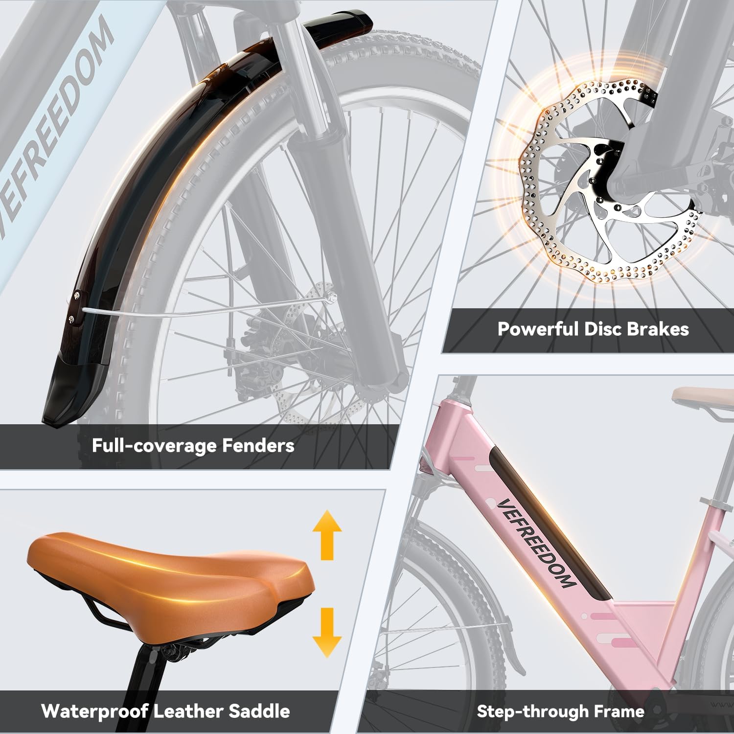 Electric Bike for Adults 1000W 1500W Peak Motor 15AH 20AH Removable Battery 70Miles 80Miles 25MPH 30MPH UL 2849 Certified Electric Commuter Bike Front Suspension Ebike