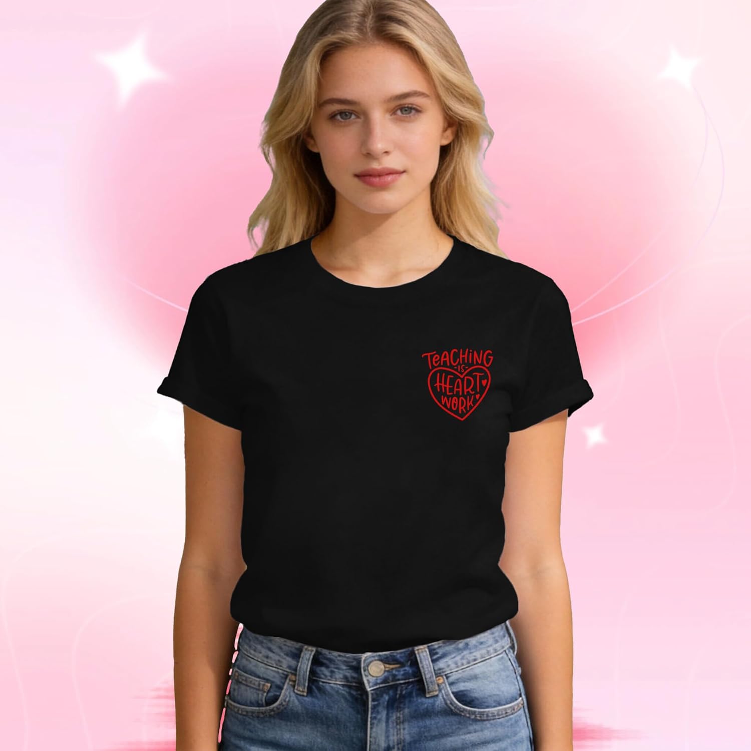 LBP Valentine's Day Shirt for Women Valentines Day Teacher T-Shirt Teaching is Heart Work Tee Tops - Image 3