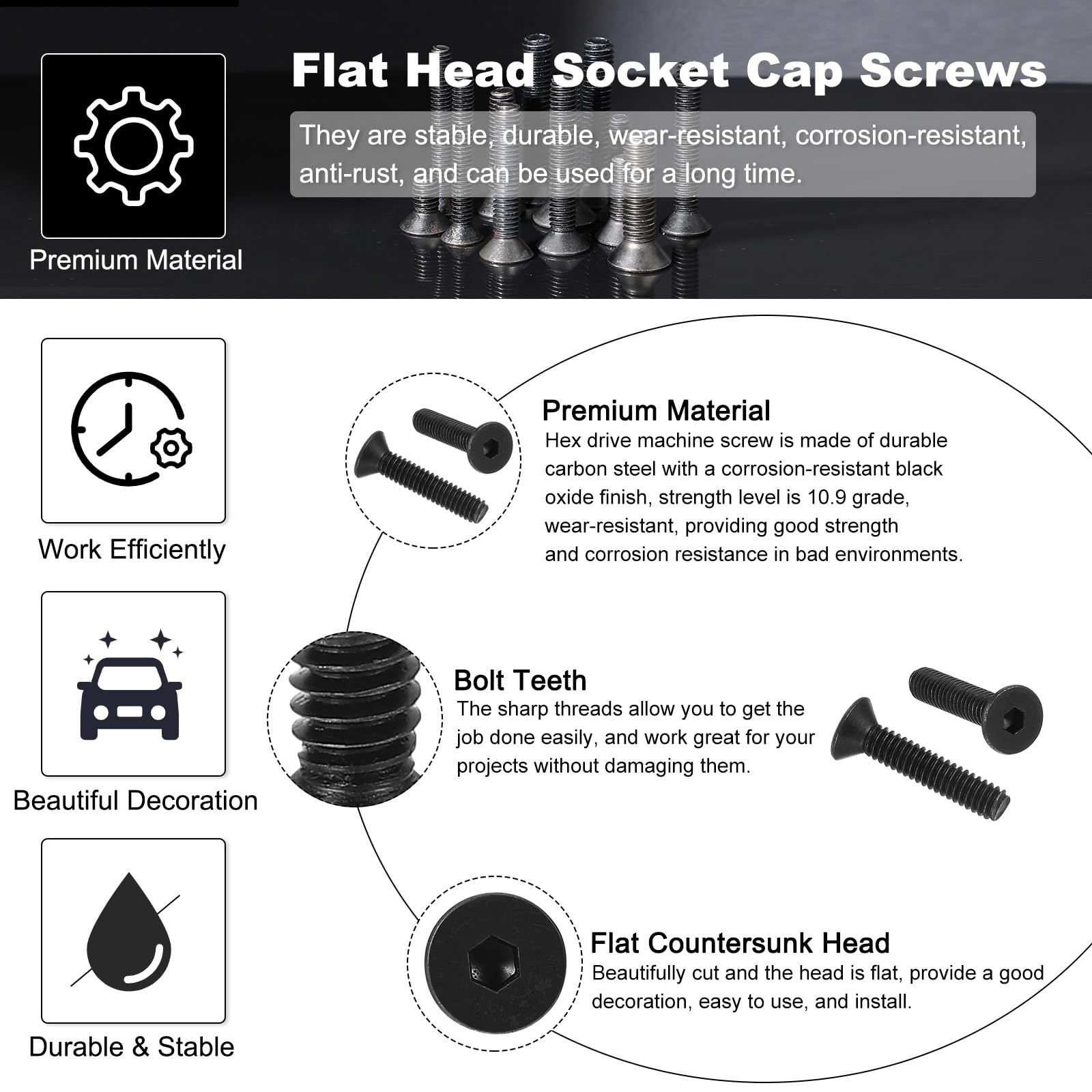 PATIKIL 1/4-20 x 1-1/2" Flat Head Socket Cap Screws - Image 3