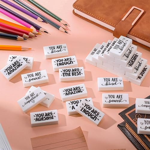 Miniatura 3 de PerKoop 200 unidades de borradores pequeños inspiradores de Navidad a granel, bonitos y divertidos borradores motivacionales, regalos para niños,