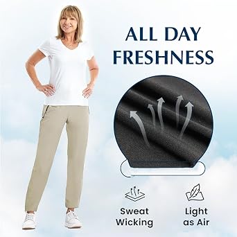 Stretch Active Pants for Women Over 50, Women's Ultra Stretch Breathable Casual Quick Drying Comfy Fit Hiking Pants (US, Alpha, XX-Small, Regular, Regular, Black Jogger)