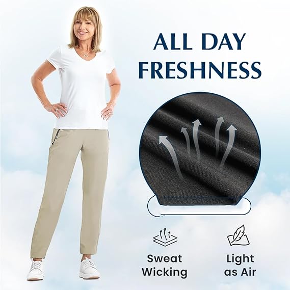 Stretch Active Pants for Women Over 50, Women's Ultra Stretch Breathable Casual Quick Drying Comfy Fit Hiking Pants (US, Alpha, XX-Small, Regular, Regular, Black Jogger)