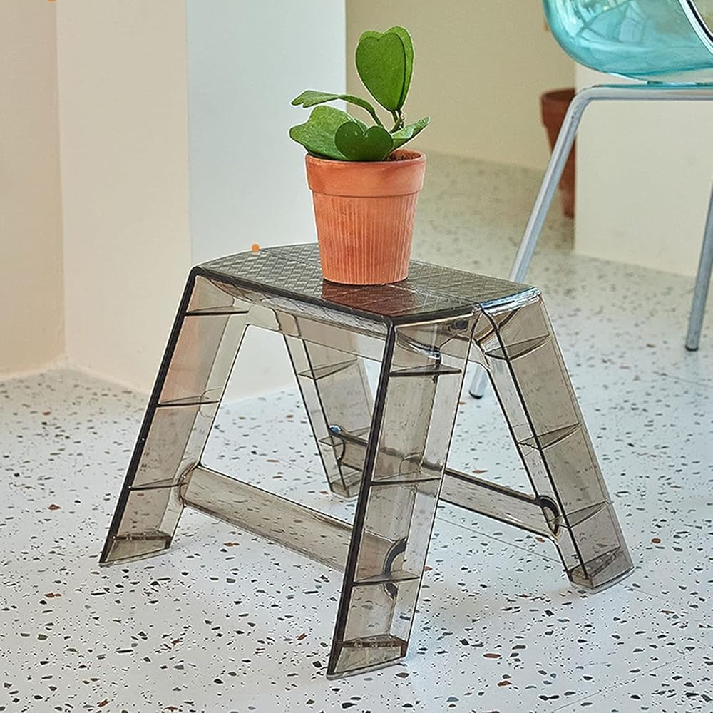 Shjdbf Brown Acrylic Folding Protable Step Ladder,Step Stools For Adults,1 Steps Adults,Small Foldable Chaie,Transparent Stool For Indoor Outdoor Library Kitchen (Color:brown)