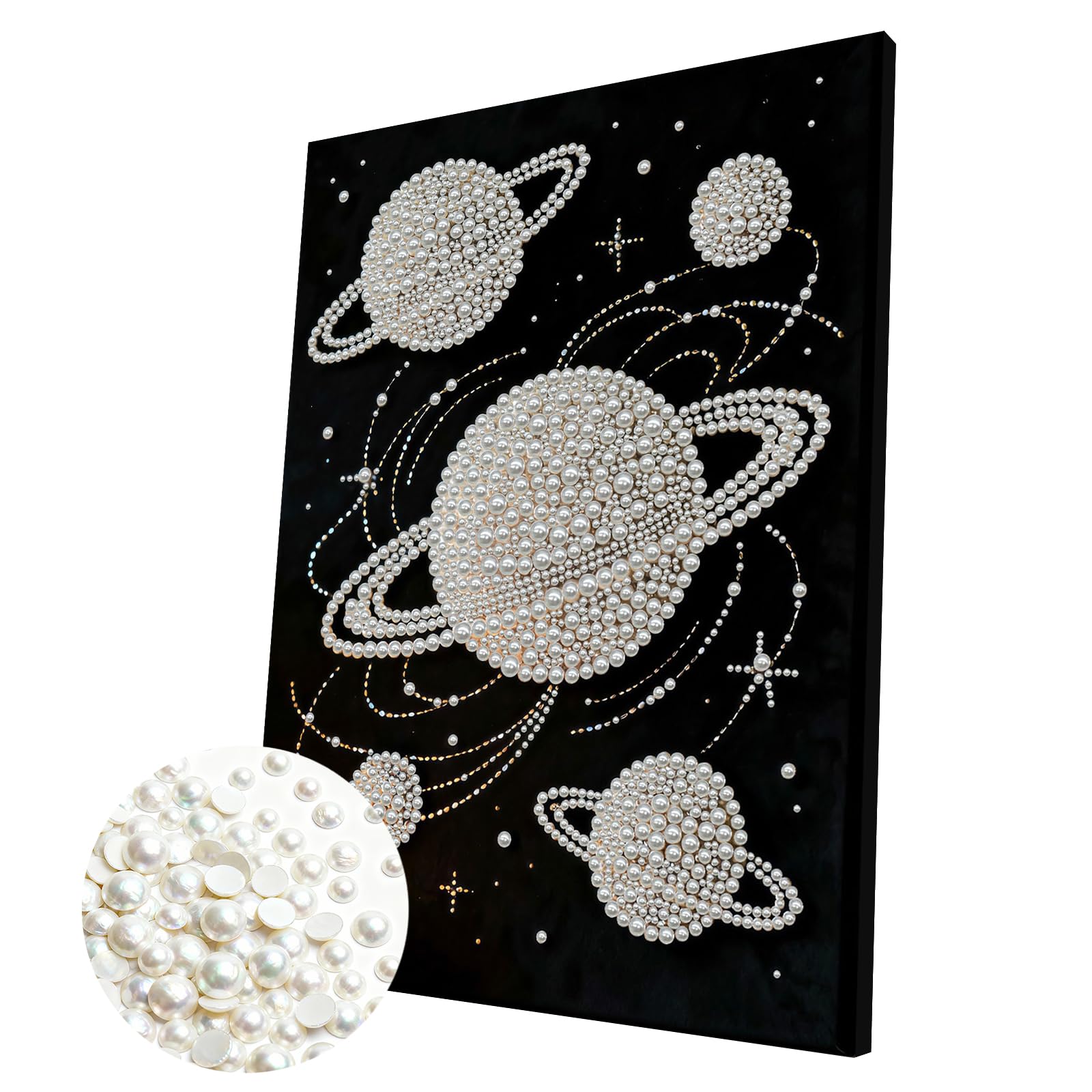 DIY Pearl 3D Painting Kit with Wooden Frame, 3D Plastic Pearl Gemstone Ocean Art Craft for Adults Beginners, Home Decor Housewarming Gift, Diamond Dots for Wall Decor(Planet)(30 * 40cm)