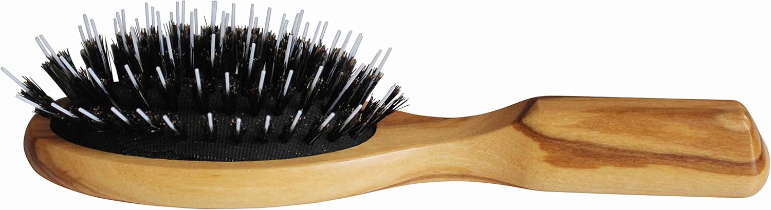 Lilywoods Travel Size Hairbrush with Rubber Cushion, Pure Boar Bristles and Styling Pins, White - Image 3