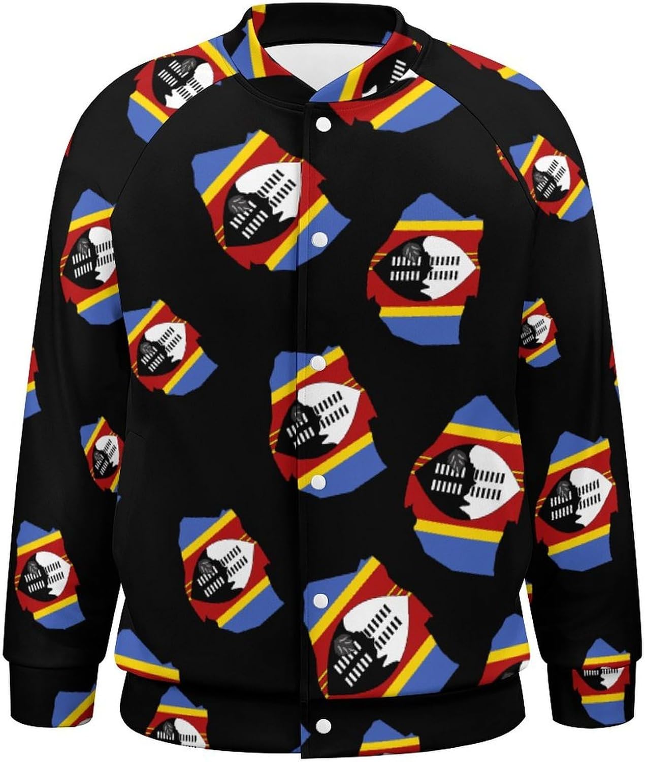 Flag Map of Eswatini Novelty Men's Baseball Jackets Causal Sweatshirt Button Top Long Sleeve Coat