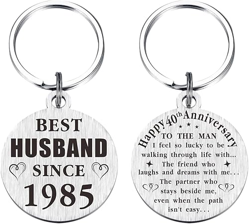 TANWIH Llavero de 40 aniversario de boda, regalo para el mejor marido desde 1985, decoración de aniversario de 40 años para él y hombres, plateado,
