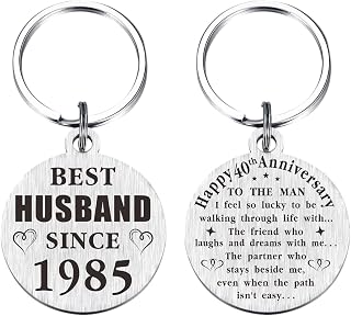 TANWIH 40th Wedding Anniversary Keychain Gifts, Best Husband Since 1985, 40 Year Anniversary Decoration for Him Men