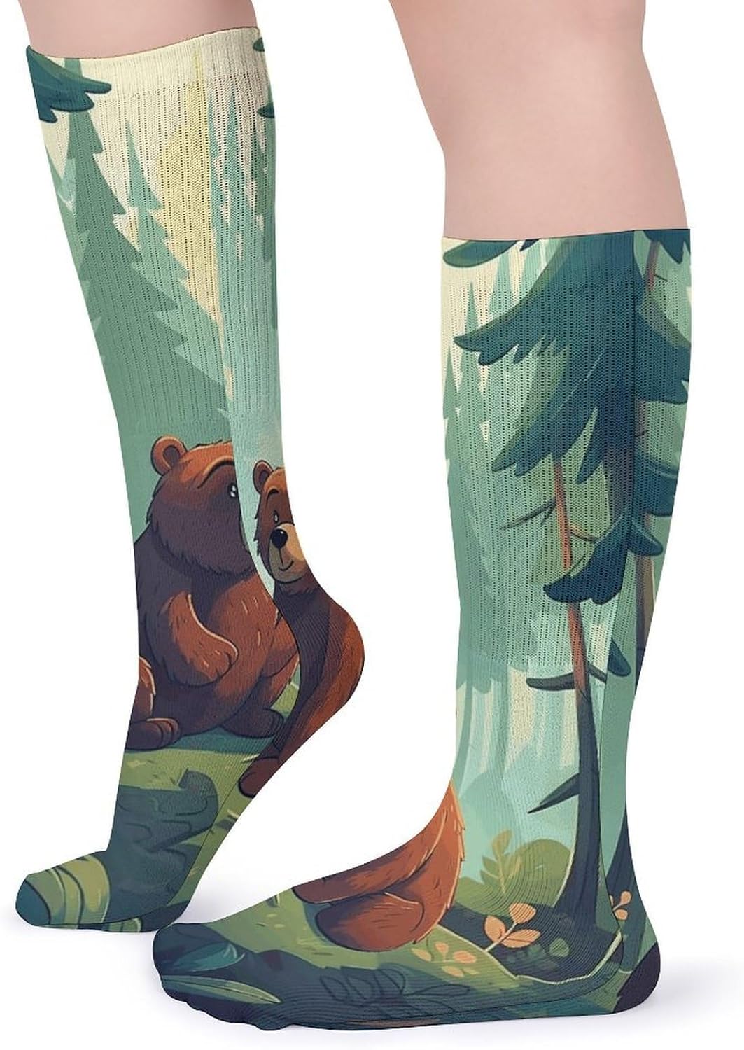 Hand Drawn Bear Crew Socks Cozy Casual Calf Socks Lightweight Long Work Sock Breathable Athletic Sock for Hiking Sports Running 5 Pairs