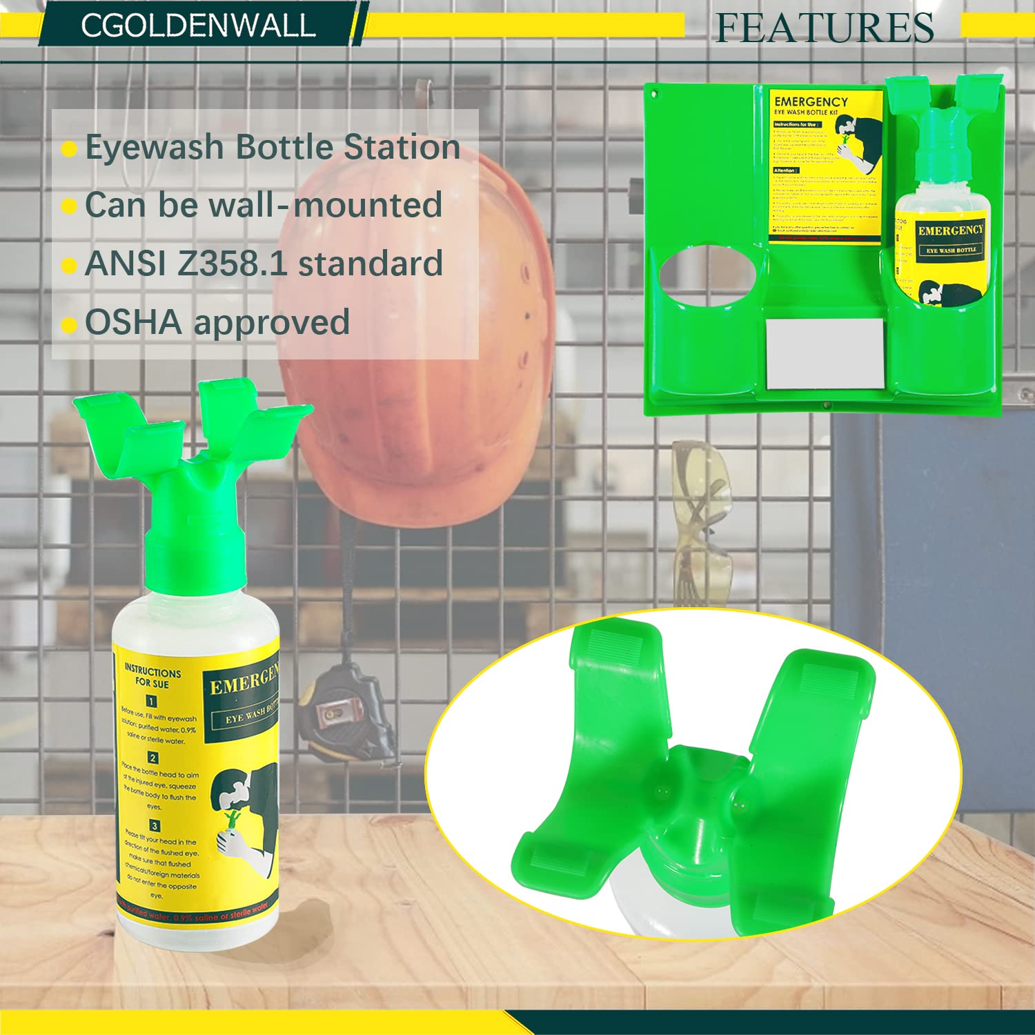 CGOLDENWALL Emergency Eye Wash Station Portable Wall Mounted Eyewash