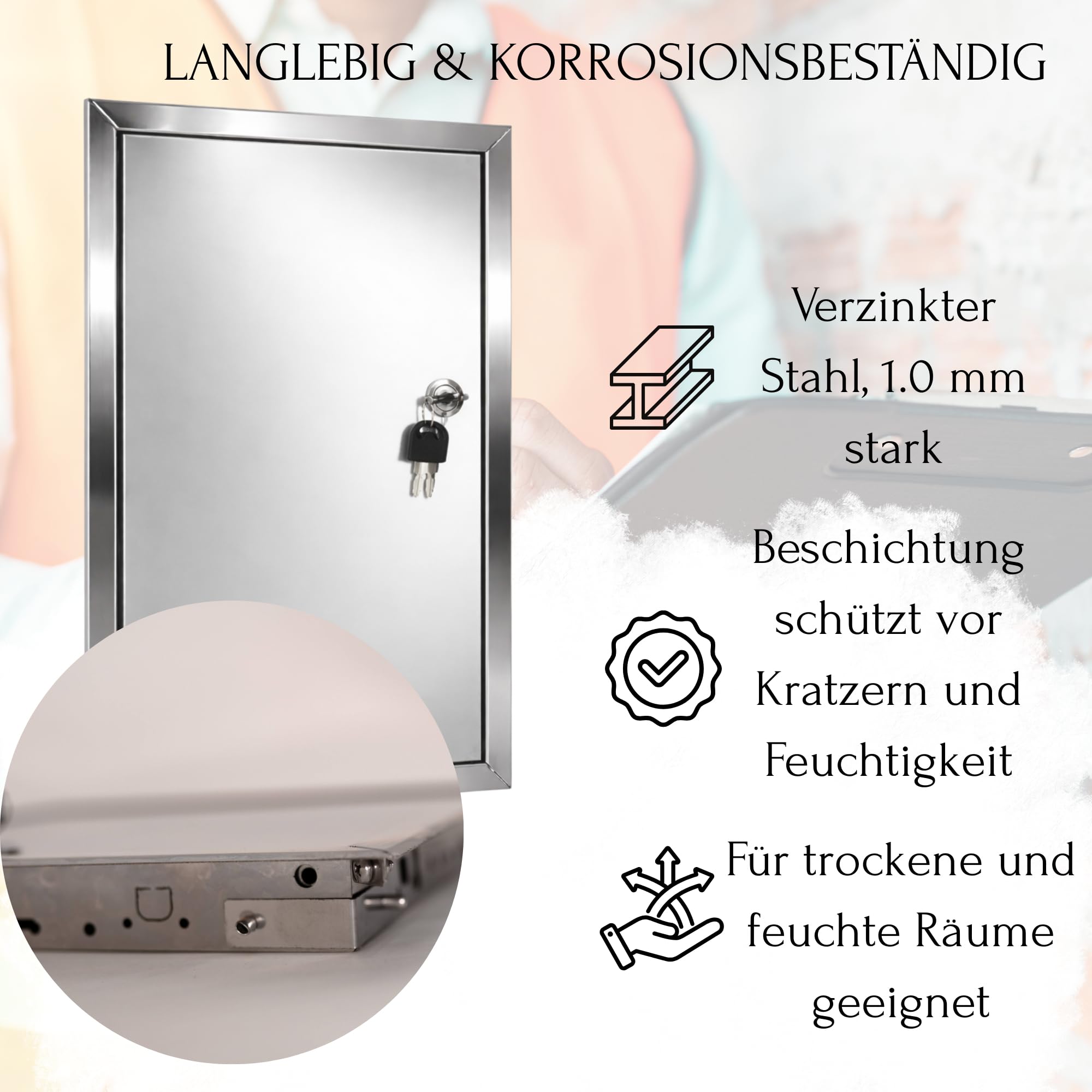 TMALASER Drzwi rewizyjne metalowe 80 x 80 cm Stal nierdzewna – klapa rewizyjna INOX 800 x 800 mm, zamek z kluczem - drzwi inspekcyjne do ścian karton-gips