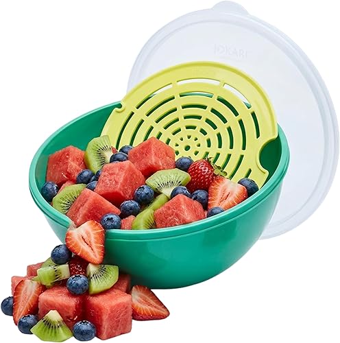 Jokari Ensaladera de sandía con colador y tapa, recipiente autodrenante para frutas, verduras y verduras mixtas, incluye bandeja coladora anidable y