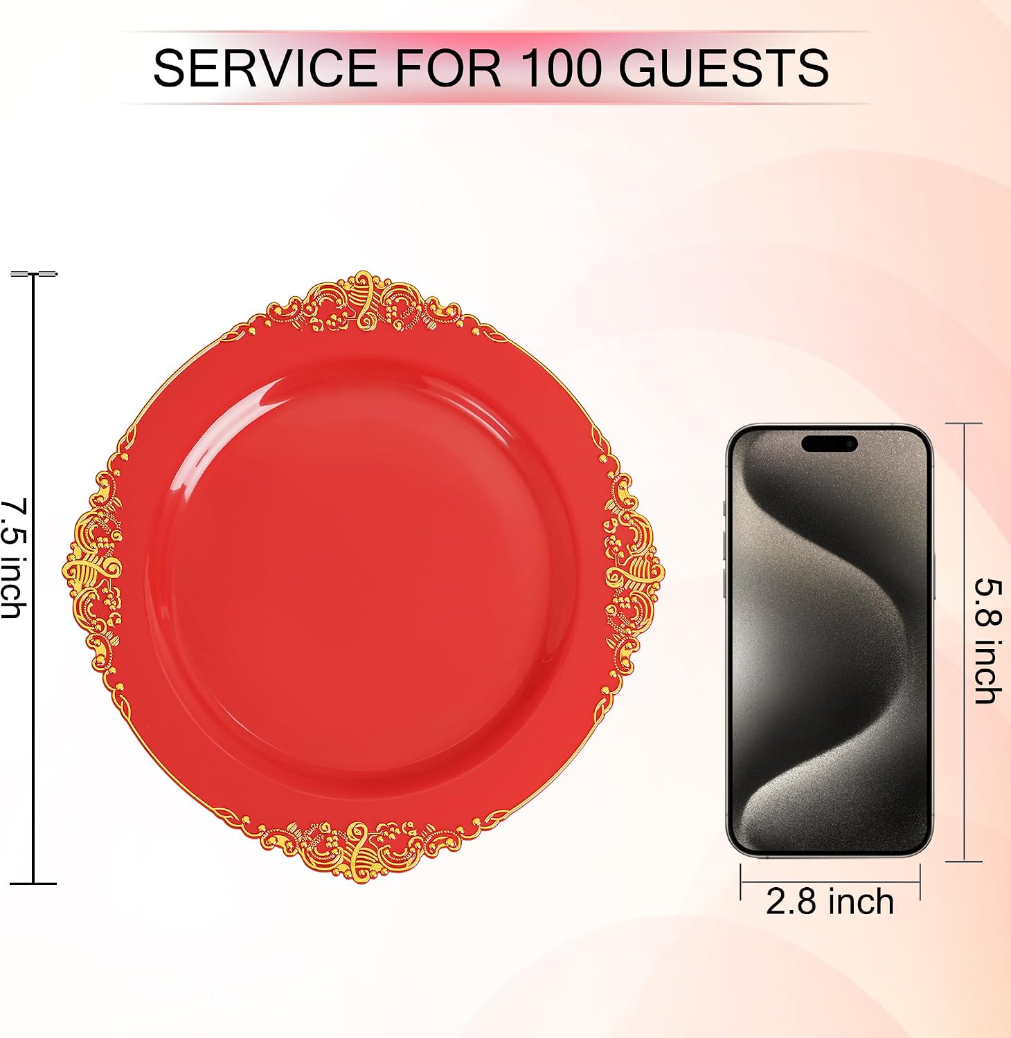 Nervure 200PCS 7.5inch and 10.25inch Red Gold Plastic Plates
