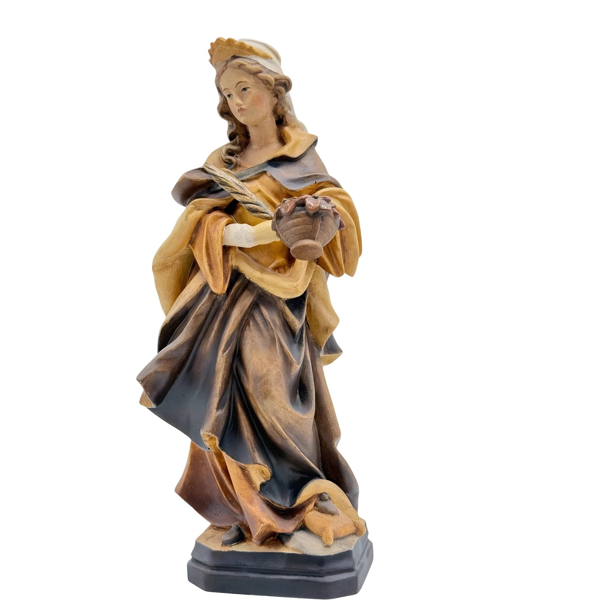 Dolfi | Santa Dorotea esculpida con cesta de flores 20 cm | Madera natural de Val Gardena | Figura Belén