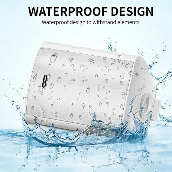 STUDIOFINIX 4 Inch 200W Indoor/Outdoor Bluetooth 5.1 Waterproof Wall-Mounted Speakers, Wireless Multi-Speaker Sync with IR Remote, for Patio, Garage, Home, Backyard(401BLE,White,Pair)