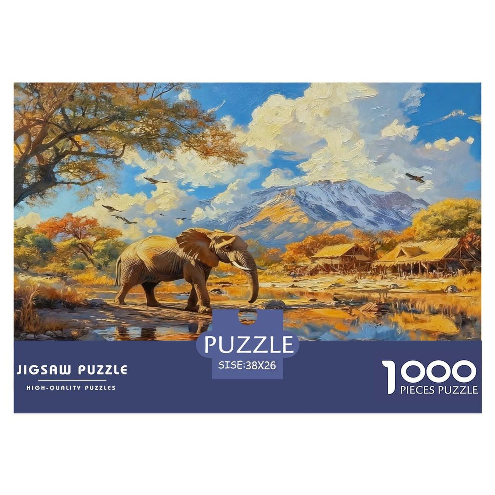 African Elephant 1000 Pieces Jigsaws for Adults Wildlife Art Colorful DIY Craft Beautiful Home Decoration Uncover The Puzzle 38x26cm/1000pcs — image 1