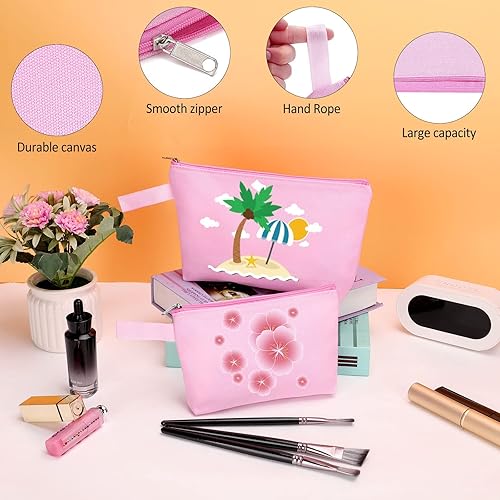 Miniatura 2 de Sinzip 10 bolsas de maquillaje de lona de algodón con parte inferior y correa, bolsa de cosméticos multiusos con cremallera, bolsa de aseo de viaje,