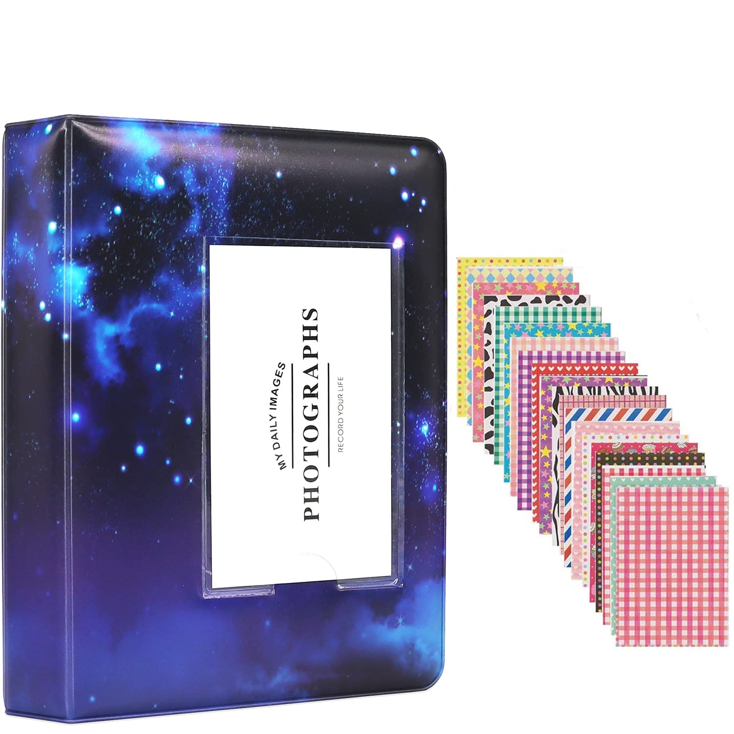 BigTrend 64 Pockets Mini Photo Album for Fujifilm Instax Mini 7s 8 8+ 9 25 26 50s 70 90 Instant Camera & Name Card(Galaxy-1, 64 Pockets)