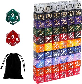 62 Pcs 12mm MTG Dice Plus 1 Life Counter & Shield & Spin Down Dice with Velvet Bag Compatible with Magic The Gatering CCG TCG Magic Card Game Accessories