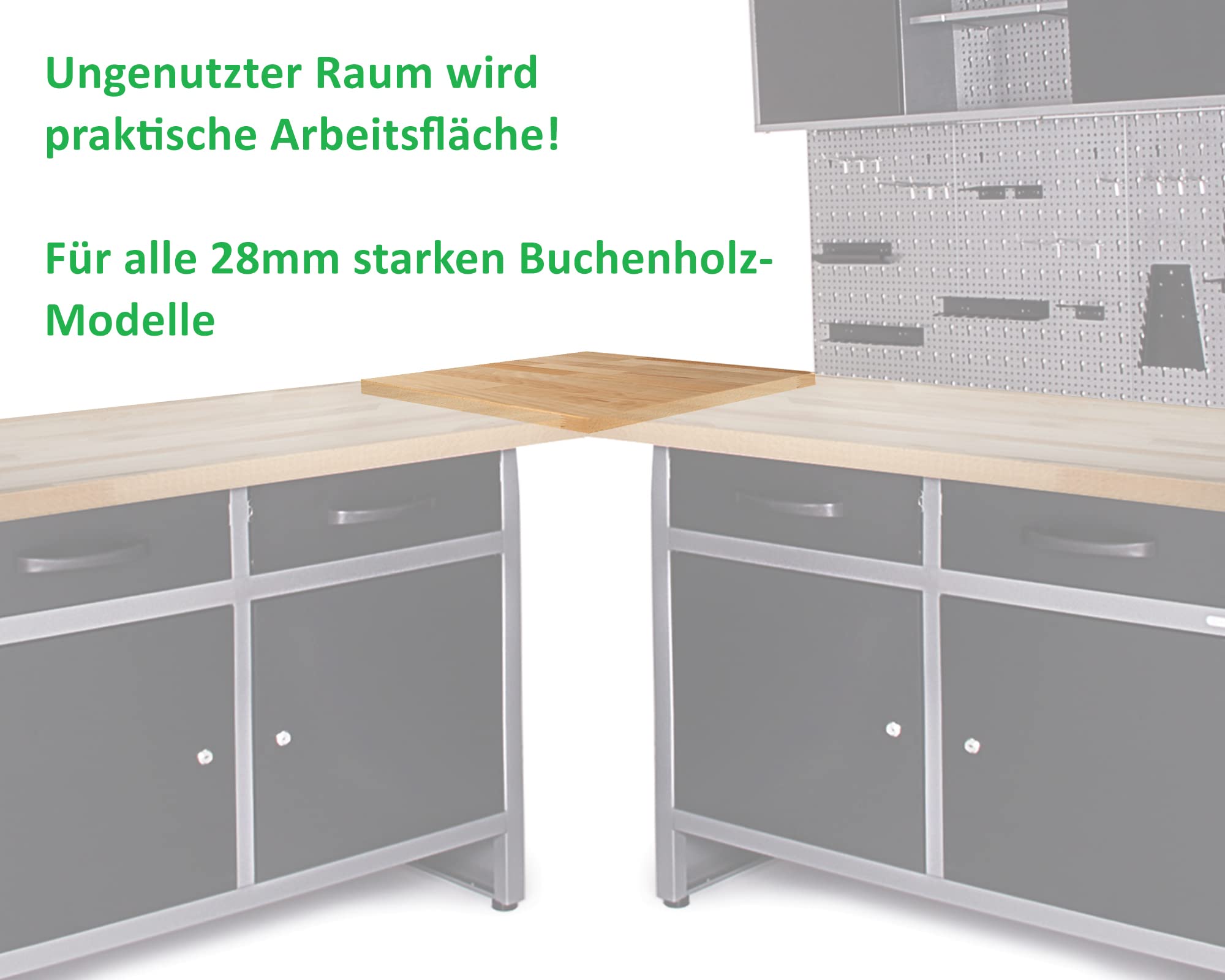 Ondis24 Ecklösung Eckverbindung Buchenholzplatte Add-On Werkbänke Lückenfüller für Ecke Eck-Arbeitsplatte FSC