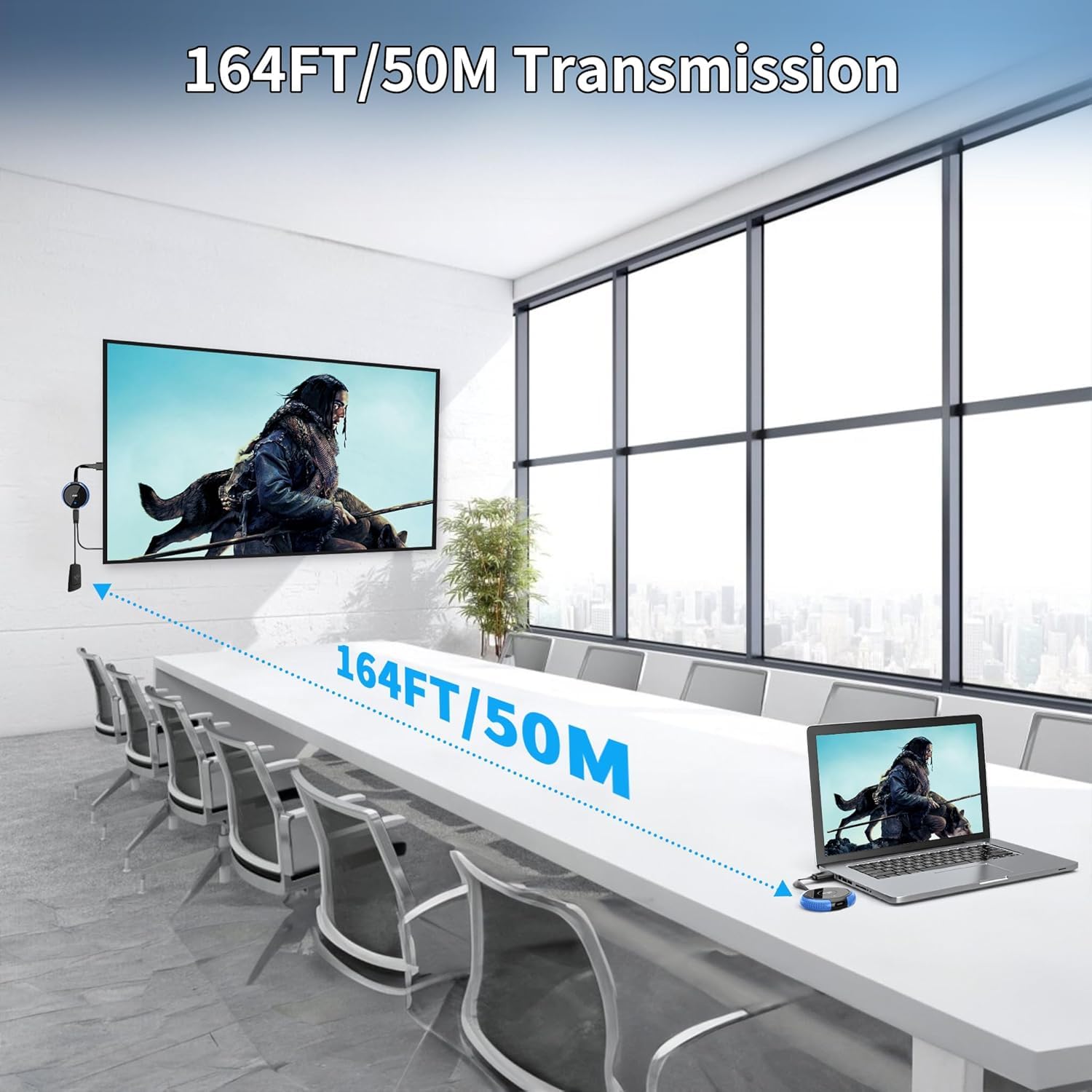 Trasmettitore e Ricevitore HDMI Senza Fili, 165FT/50M Trasmissione Video/Audio, 4K/5GHz Extender Kit per Laptop/Fotocamera/Blu-ray/PS5 a HDTV/Proiettore per Ufficio Scuola Chiesa