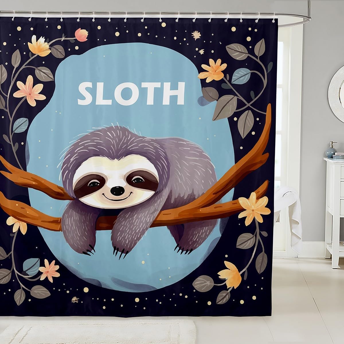 Feelyou Sloth Fabric Shower Curtain 72x72 Inches for Kids Teens Bedroom