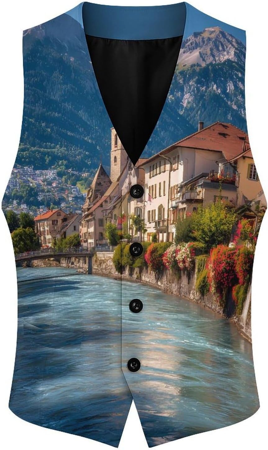 Alps in The Summer Men's Suit Vest Formal Vests Casual Dress Fit Waistcoat Casual Tuxedo for Business