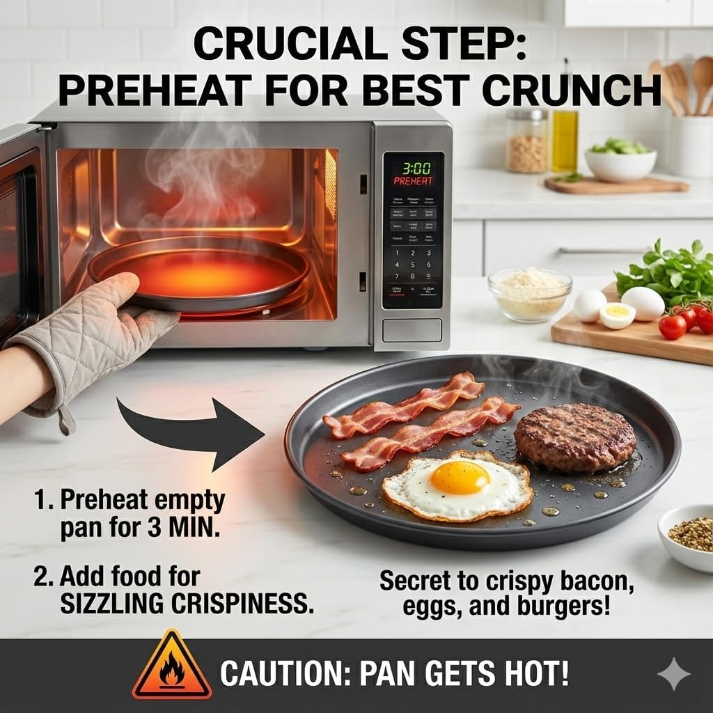 MACONEE 12inch Universal Microwave Crisper Pan/Microwave Cookware Crispy Plate Fry Pan, Microwave Cooker for Reheat Frozen Pizza, Chicken Nuggets French Toast with Crisp Effect! - Image 4