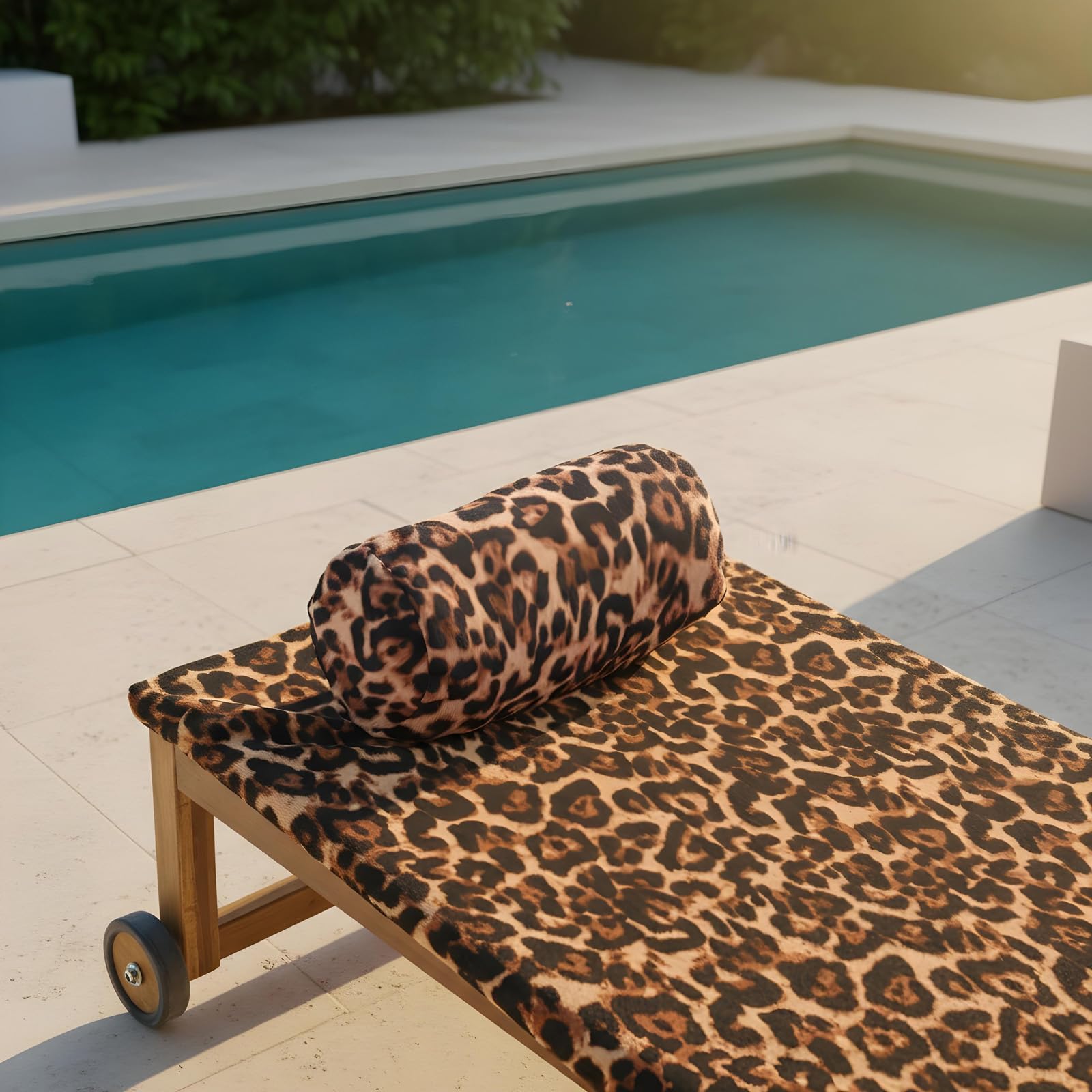 OHS Leopard Print Sun Lounger Towel with Pockets Soft Quick-Dry Absorbent Large Beach Towel in a Bag & Inflatable Bolster Pillow Sun Lounger Travel Cushion Microfibre Summer Holiday Essentials Bundle