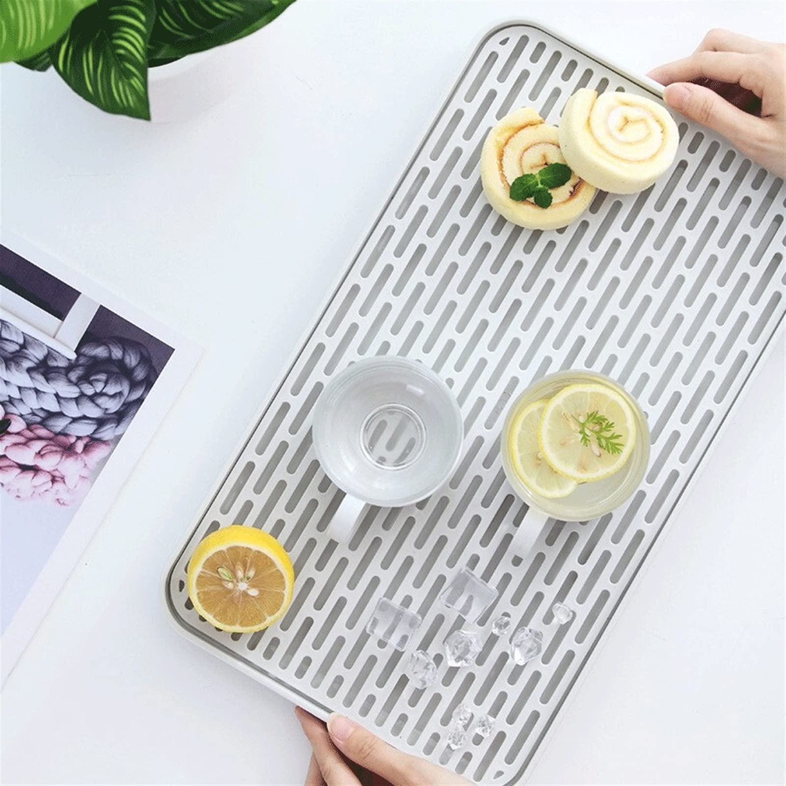 Bandeja/Bandeja Comer Bandeja de drenaje, bandeja de té plástica multifuncional, bandeja de frutas, soporte de taza invertida, bastidor de drenaje, taza de taza de taza de almacenamiento, bandeja rect