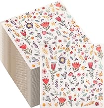 60 x Colourful Soft Disposable Napkins with Flower Design, Cocktail Napkin for Table Decoration for Dinner Party Supplies, Birthdays, Weddings, Christenings, 33 x 33 cm