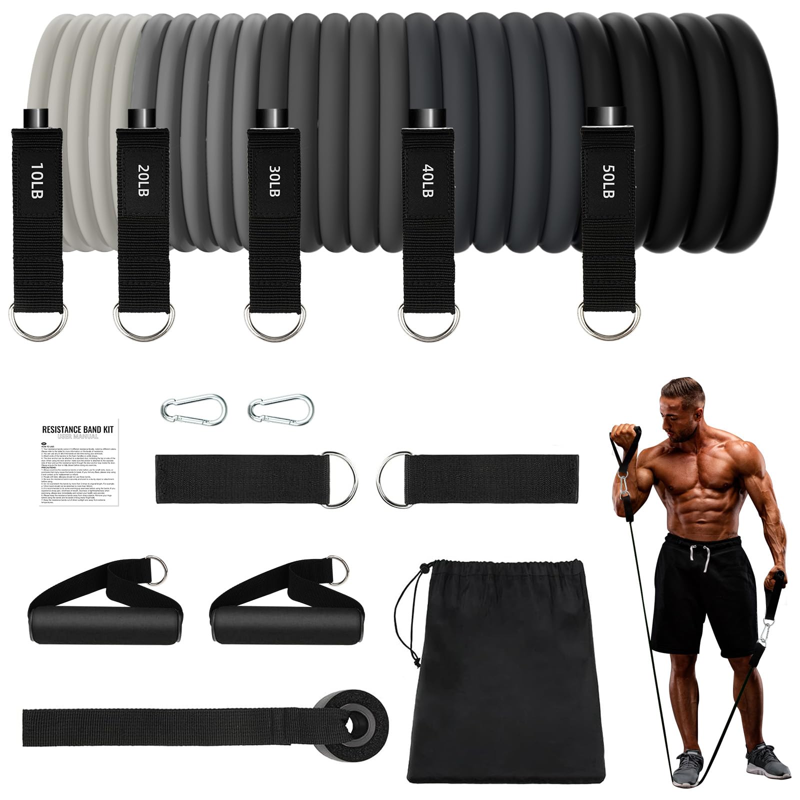 JATEKA Elastici Fitness Elastico Palestra Bande Elastiche Fitness Set Fasce di Resistenza Estensori per Pettorali Uomo per Yoga, Pilates