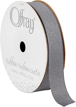 Offray 144259 5/8" Wide Grosgrain Craft and Decorative Ribbon, 21-Foot Spool, Pewter