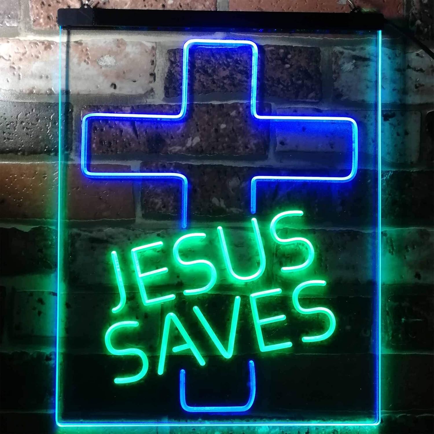 ADVPRO Jesus Saves Cross Home Decoration Night Light Dual Color LED Neon Sign Green & Blue 8.5" x 12" st6s23-i3140-gb