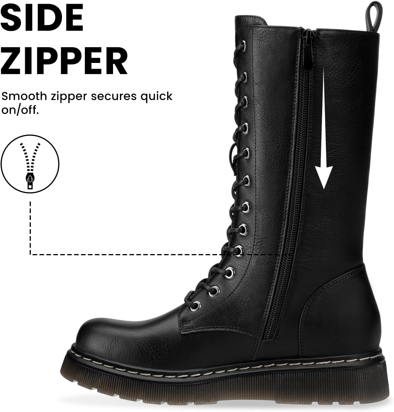 Athlefit Women's Combat Boots Lace Up Chunky Mid Calf Boots with Side Zip image 5