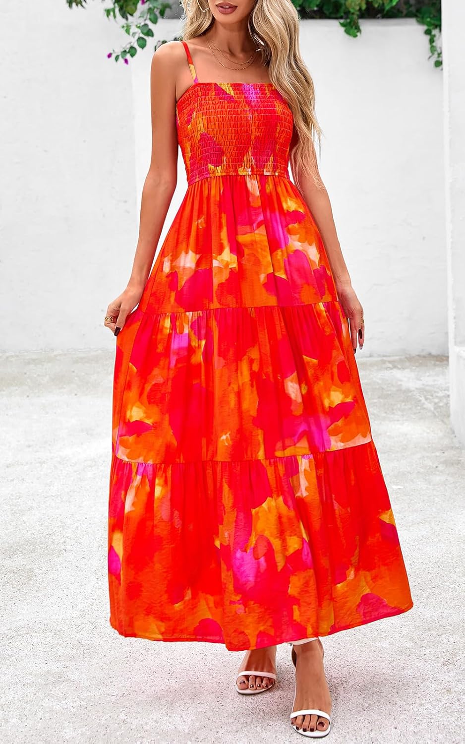 PRETTYGARDEN Women's Summer Maxi Dress 2026 Casual Boho Sleeveless Spaghetti Strap Smocked Tiered Long Beach Sundresses - Image 3