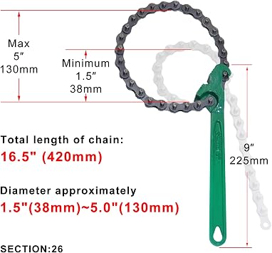 9 Inch Heavy Duty Ratcheting Chain Wrench Reversible Oil Filter Tool Pipe Fittings Tools Fit Max 5 Inch Diameter With Toothed Chain