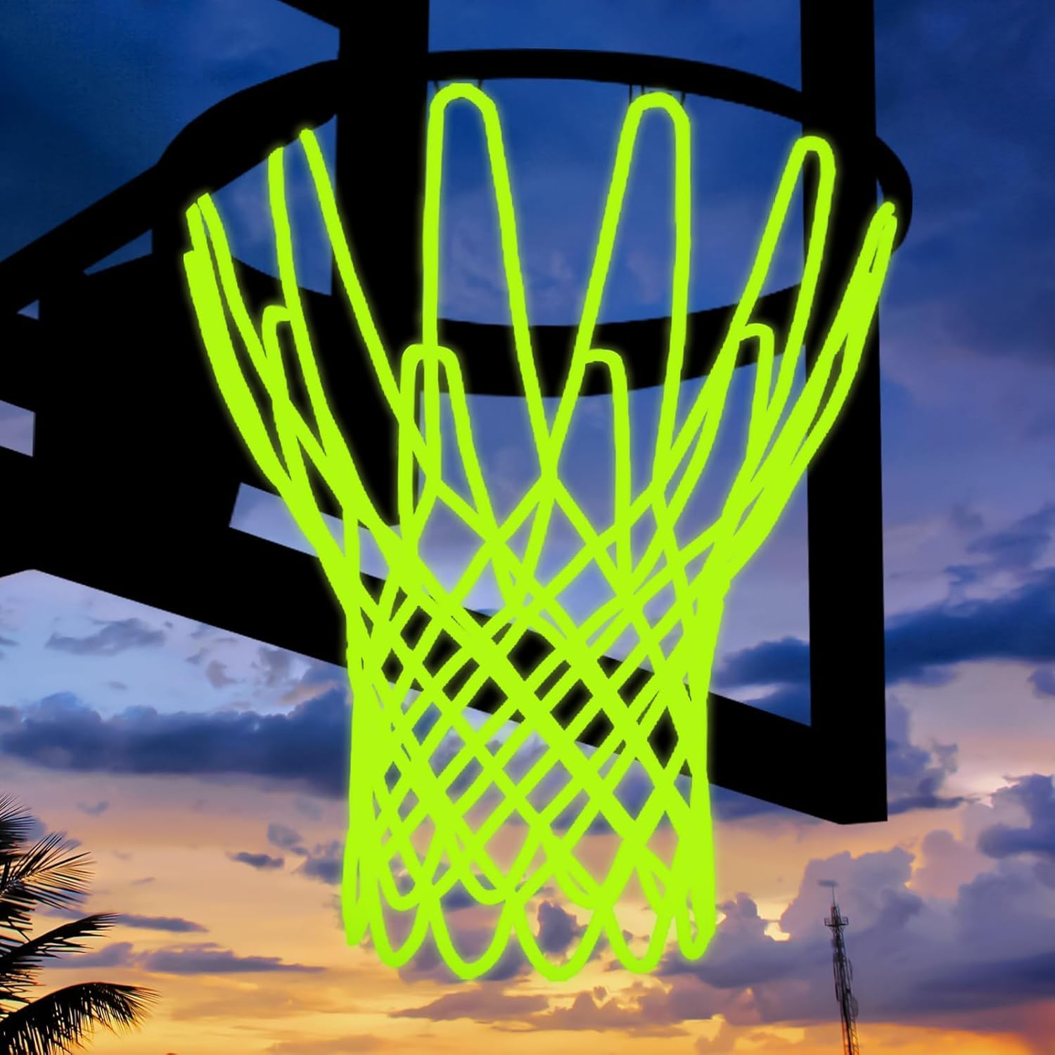 Glow in The Dark Basketball Net - 21" Fluorescent Hoop Accessory with 12 Heavy-Duty Loops - High Visibility Night Basketball Net for Outdoor/Indoor Court - Fits All Standard Rims