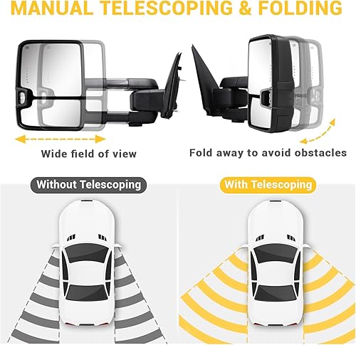 Miniatura 4 de Espejos de remolque para Dodge Ram 1500 2009-2018, Ram 2500 3500 2010-2018, Dodge 1500 Classic 2019-2024 con función de vidrio eléctrico,