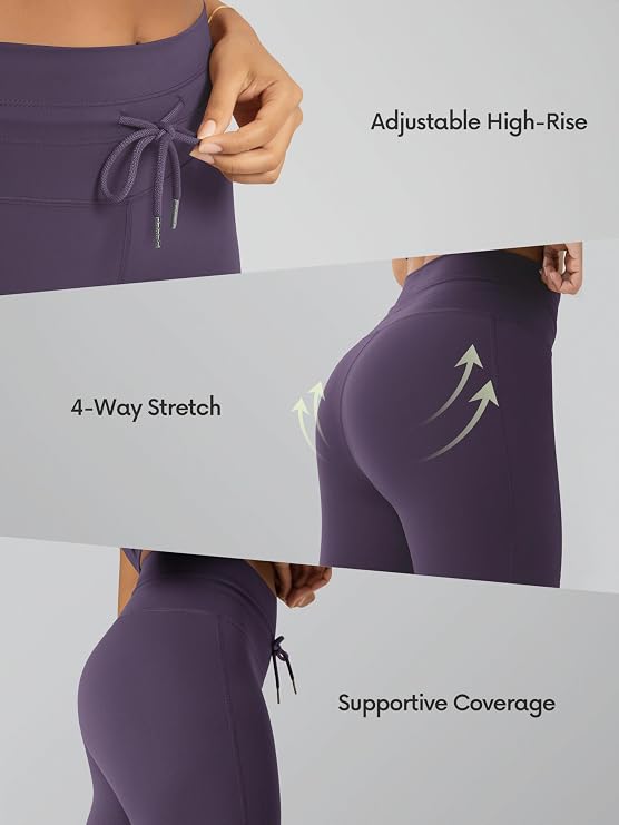 ODODOS Women's Drawstring Tie Leggings 25 / 28 High Waist Workout Yoga Pants