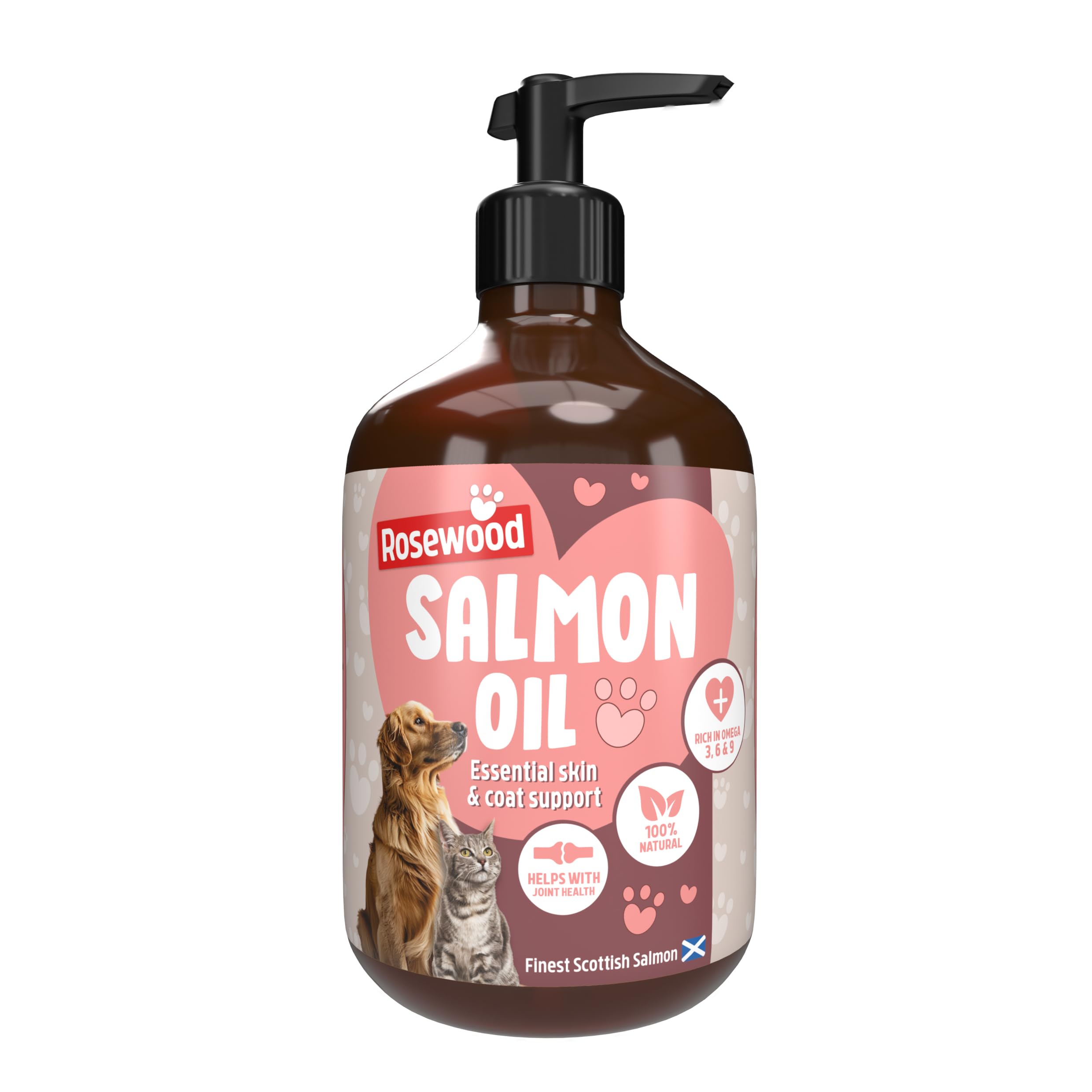 Rosewood Scottish Salmon Oil for Dogs and Cats β Natural, Rich in Omega 3, 6 & 9, Fish Oil Food Supplement for Joint Mobility, Immune Support, Itchy Skin and Healthy Coat (500ml)